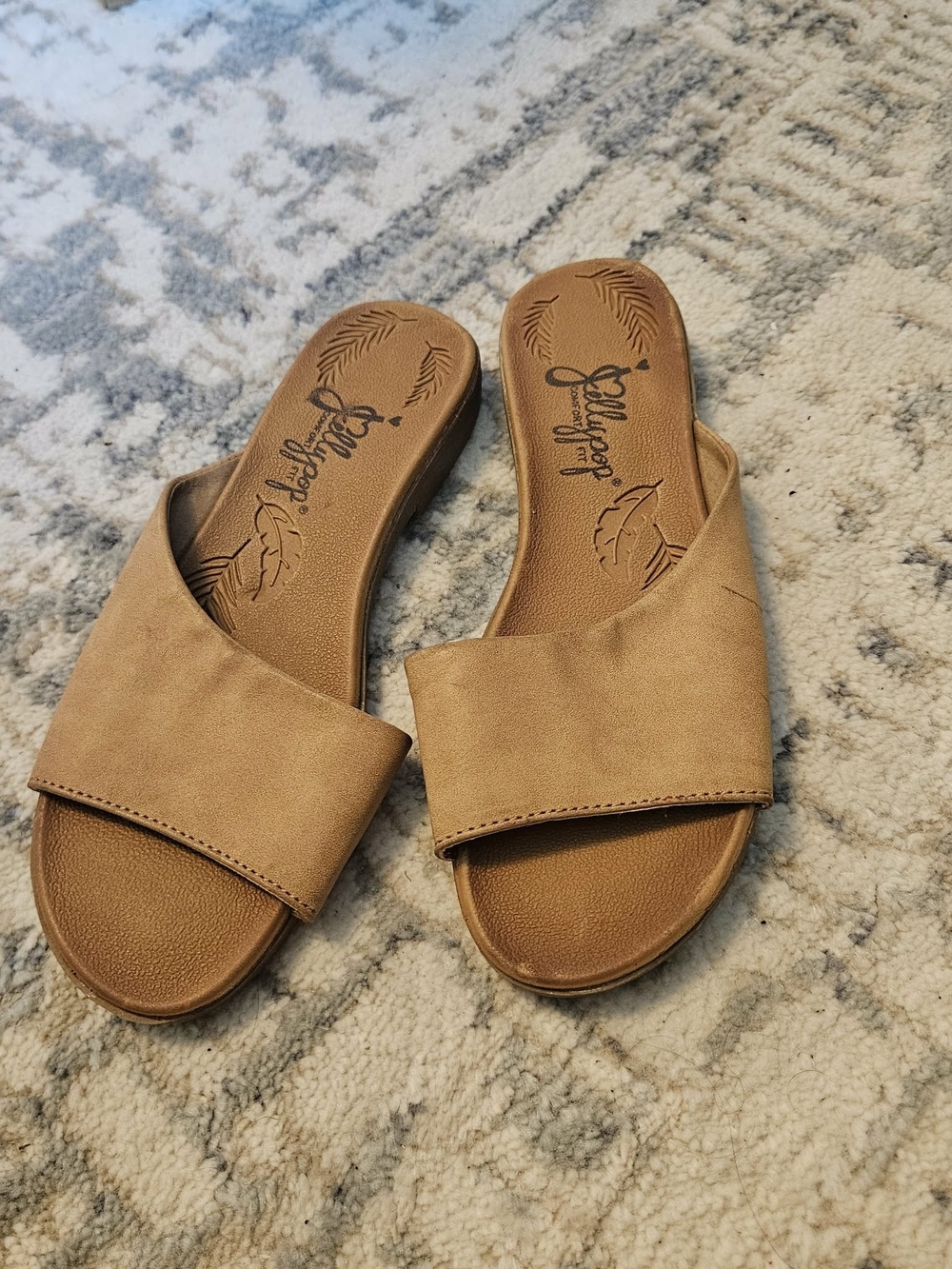 Jellypop Tan Wide Strap Slide Sandals